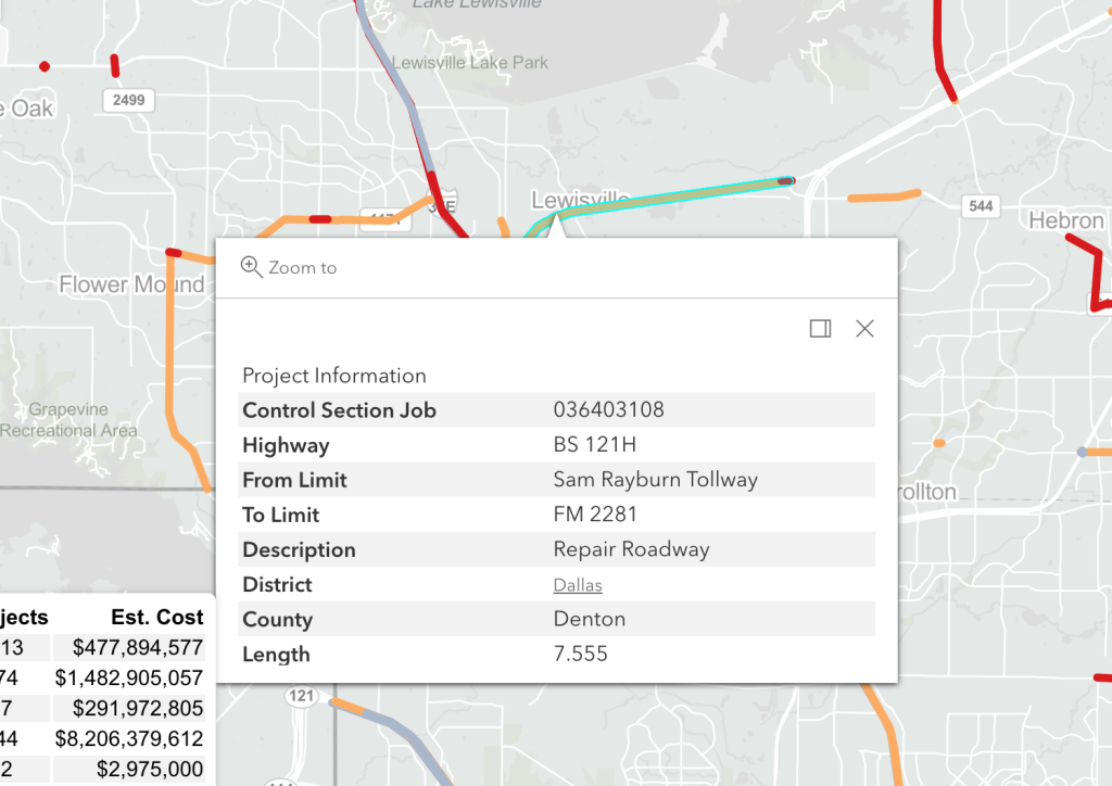 Reparación del hormigón en la FM 3040, entre la BS 121H y la I-35E.