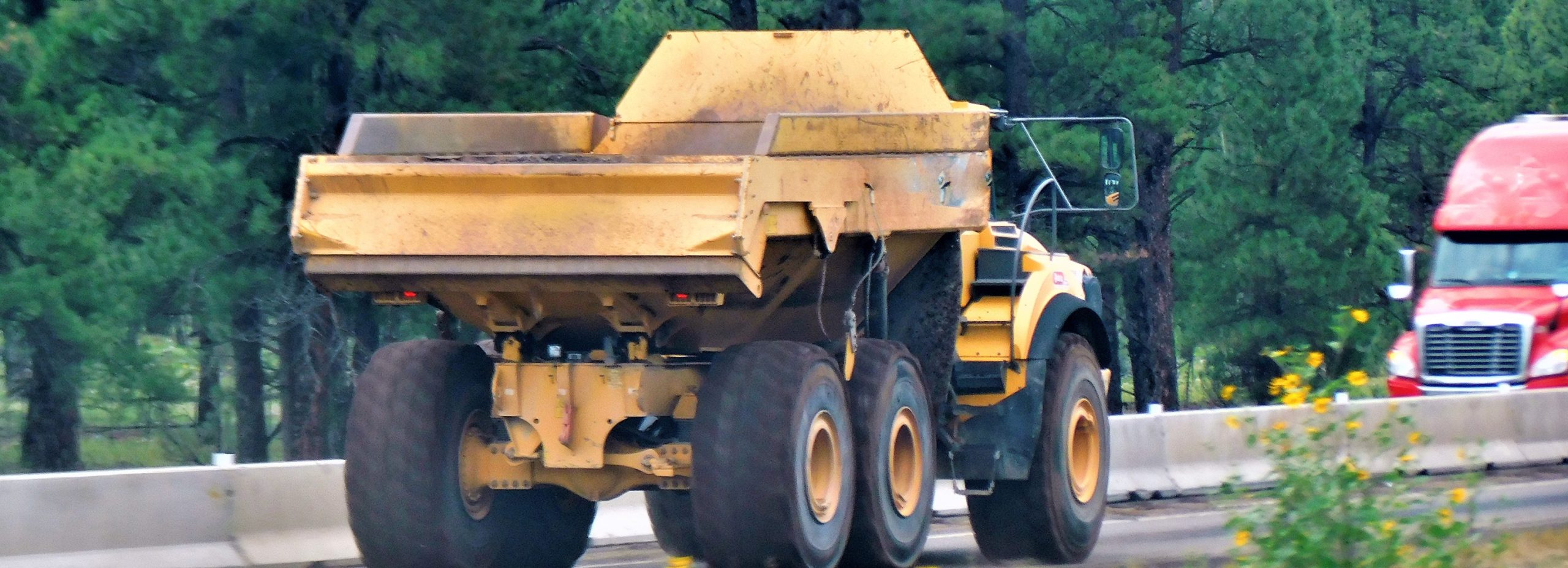Trucks in a construction zone