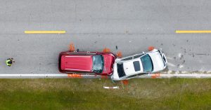 View from above of a car accident scene
